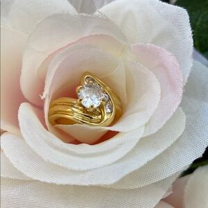 Gold-Tone Crystal Statement Ring - Elegant Women's Jewelry
